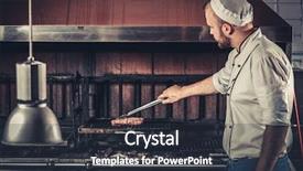  Presentation with modern food - Beautiful presentation design featuring turns meat with the forceps backdrop and a tawny brown colored foreground