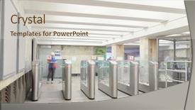  Presentation with railway - Presentation design enhanced with turnstile at a railway vestibule background and a lemonade colored foreground