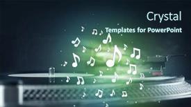  Presentation with music notes - Amazing PPT theme having turntable playing music with audio notes glowing concept on background backdrop and a wine colored foreground