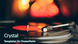  Presentation with vinyl - Slide deck with turntable with lp vinyl record background and a navy blue colored foreground