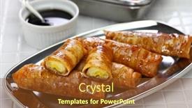  Presentation with banana - Slide deck enhanced with turon-filipino-banana-spring-roll background and a tawny brown colored foreground