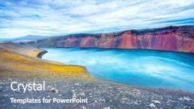  Presentation with disaster recovery volcano - Colorful presentation theme enhanced with turquise - detail of the ljotipollur lake backdrop and a  colored foreground
