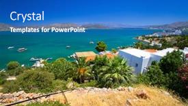  Presentation with land and water pollution - Colorful PPT layouts enhanced with turquise-water-of-mirabello-bay backdrop and a teal colored foreground