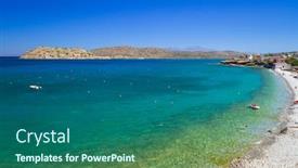 Presentation with water - Audience pleasing theme consisting of turquise-water-of-mirabello-bay backdrop and a ocean colored foreground