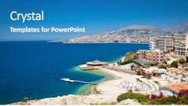  Presentation with albania - Audience pleasing slide deck consisting of turquois - beautiful beach in saranda albania backdrop and a teal colored foreground