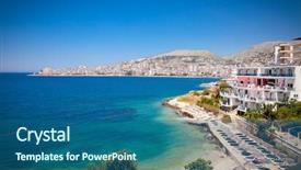 Presentation with albania - Slide deck enhanced with turquois - beautiful beach in saranda albania background and a ocean colored foreground