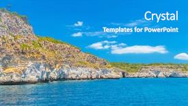  Presentation with island - Cool new slides with turquois - menorca island south mediterranean rocky backdrop and a teal colored foreground