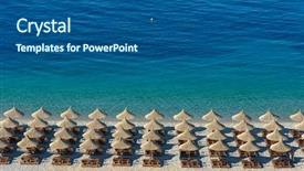  Presentation with albania - Colorful slide set enhanced with turquois - sunshade umbrellas and deckchairs backdrop and a ocean colored foreground