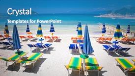  Presentation with albania - Amazing PPT theme having turquois - sunshade umbrellas and deckchairs backdrop and a  colored foreground
