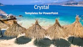  Presentation with albania - Slide set enhanced with turquois - sunshade umbrellas and deckchairs background and a teal colored foreground