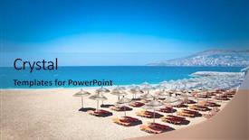  Presentation with mango - Colorful presentation theme enhanced with turquois - sunshade umbrellas and deckchairs backdrop and a light blue colored foreground