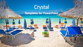  Presentation with albania - Colorful slide deck enhanced with turquois - sunshade umbrellas and deckchairs backdrop and a teal colored foreground