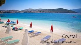  Presentation with albania - Colorful PPT theme enhanced with turquois - sunshade umbrellas and deckchairs backdrop and a  colored foreground