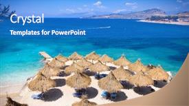  Presentation with albania - PPT theme featuring turquois - sunshade umbrellas and deckchairs background and a cobalt blue colored foreground