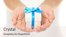  Presentation with an open gift box - Presentation enhanced with turquoise ribbon and bow carefull background and a lemonade colored foreground