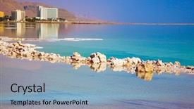  Presentation with water heat - Theme with turquoise smooth water and midday background and a light blue colored foreground