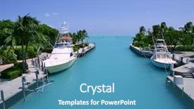  Presentation with fishing boats - PPT layouts with turquoise tropical blue waterway background and a teal colored foreground