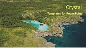  Presentation with green lagoon - Slide deck with turquoise-water-lake-at-green background and a tawny brown colored foreground