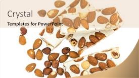  Presentation with hazelnuts - PPT theme consisting of turron-blocks-arranged-with-almonds background and a coral colored foreground