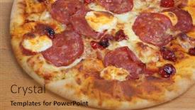  Presentation with pizza - Slides having tuscan-pizza-with-salami-mascapone background and a gold colored foreground