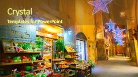  Presentation with examples street food - PPT theme having tuscan window - illuminated christmas street in florence background and a tawny brown colored foreground