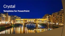  Presentation with night - Slide deck featuring tuscan window - view of ponte vecchio background and a navy blue colored foreground
