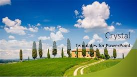  Presentation with tuscany - Slide deck with tuscany-landscape-at-spring-sunny background and a light blue colored foreground