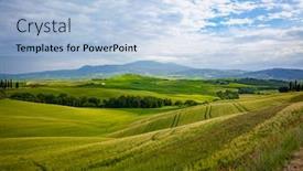  Presentation with farm house - Presentation theme featuring tuscany-landscape-at-sunrise-typical background and a light blue colored foreground