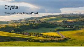  Presentation with tuscany - Colorful theme enhanced with tuscany landscape panorama at sunrise backdrop and a light blue colored foreground