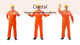  Presentation with employee job satisfaction and extravert - PPT layouts with tuta - contractor employee wearing coveralls isolated background and a lemonade colored foreground