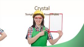  Presentation with landscape maintenance worker safety - Slides consisting of tuta - female worker wearing coverall isolated background and a  colored foreground