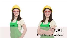  Presentation with landscape maintenance worker safety - Cool new theme with tuta - female worker wearing coverall isolated backdrop and a lemonade colored foreground