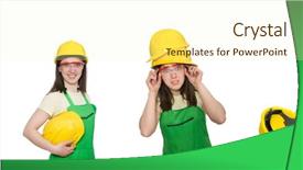  Presentation with female reproductive system - Slide deck with tuta - female worker wearing coverall isolated background and a cream colored foreground