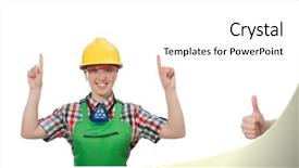  Presentation with landscape maintenance worker safety - Slide deck having tuta - female worker wearing coverall isolated background and a cream colored foreground