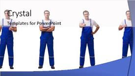  Presentation with blue - Beautiful slide deck featuring tuta - handsome repairman wearing blue coveralls backdrop and a sky blue colored foreground