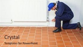  Presentation with boiler - Slides having tuta - handyman in blue boiler suit background and a coral colored foreground