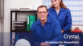  Presentation with construction - Slide set featuring tuta - team of construction workers background and a ocean colored foreground