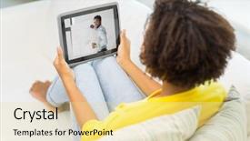  Presentation with learning technology - Beautiful slides featuring tutor - e-learning education and technology concept backdrop and a blonde colored foreground