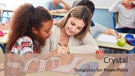  Presentation with elementary school - PPT theme with tutor - girl gets tutoring background and a coral colored foreground