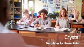  Presentation with high school students - PPT theme consisting of tutor teaching students in biology background and a tawny brown colored foreground
