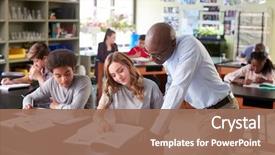  Presentation with high school students - Slide deck consisting of tutor teaching students in biology background and a coral colored foreground