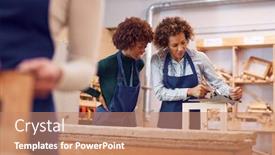  Presentation with apprenticeship - Colorful slides enhanced with tutor-with-female-carpentry-student backdrop and a coral colored foreground