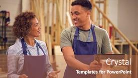  Presentation with apprenticeship - PPT theme featuring tutor-with-male-carpentry-student background and a coral colored foreground