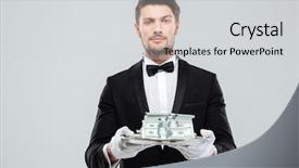  Presentation with butler - Slides enhanced with attractive young butler in tuxedo background and a light gray colored foreground