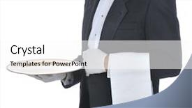  Presentation with waiter - Presentation theme enhanced with tuxedo holding a serving tray background and a white colored foreground
