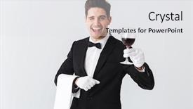  Presentation with waiter - Presentation design consisting of tuxedo holding glass of red background and a  colored foreground