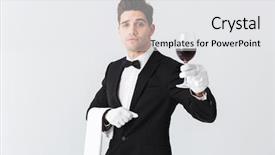  Presentation with waiter - Audience pleasing slide set consisting of tuxedo holding glass of red backdrop and a  colored foreground