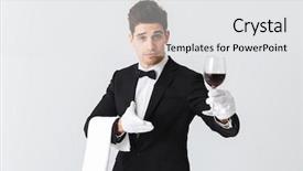  Presentation with waiter - Presentation design featuring tuxedo holding glass of red background and a white colored foreground