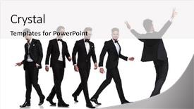  Presentation with elegant - Slide set consisting of tuxedoes walking in different direction background and a white colored foreground