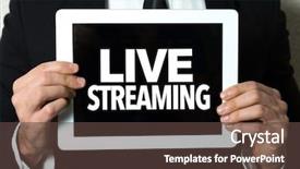  Presentation with man relaxing on massage table - Cool new PPT theme with tv ads - business man holding tablet backdrop and a  colored foreground